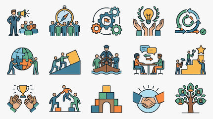 Fototapeta premium Modern Colorful Illustrations of Teamwork Leadership and Business Growth Concepts with Flat Design Icons