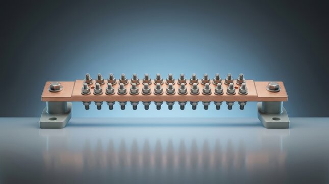 Equipotential bonding bar 3D render grounding distribution component for electrical safety installations and protective bonding networks