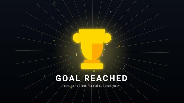Animated Goal Reached Trophy Celebration with Confetti and Rays