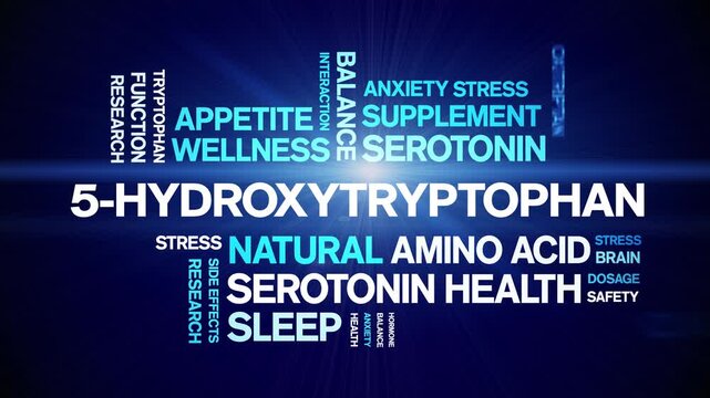 5-HTP animated word cloud-5-Hydroxytryptophan animation tag kinetic typography seamless loop.