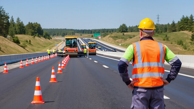 Engineer on Road Construction Site