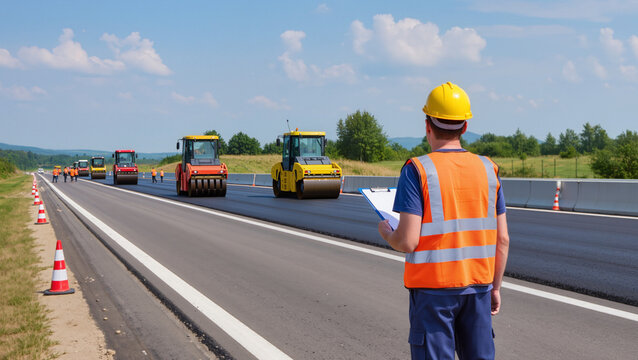 Engineer on Road Construction Site