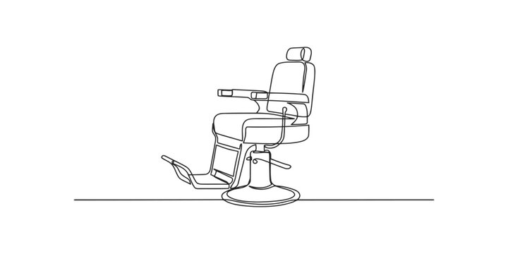 Continuous single line drawing of a professional barber chair used in a hair salon for men