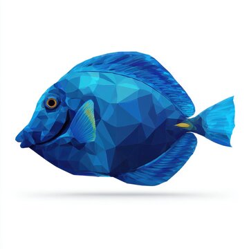 Low Poly Geometric Blue Tang Fish Illustration Isolated On White Background