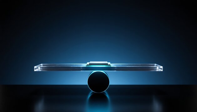 Transparent Beam on Balance Support in Dark Background Lighting