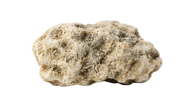 Fossilized shell limestone and ancient marine sediment rock isolated on a black background