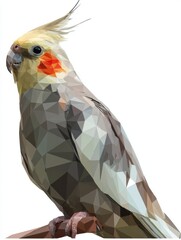 Low Poly Geometric Illustration Of A Cockatiel Bird Isolated On A Plain White Background