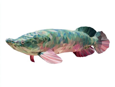 Low Poly Geometric Illustration Of A Colorful Arowana Fish On A Clean White Background