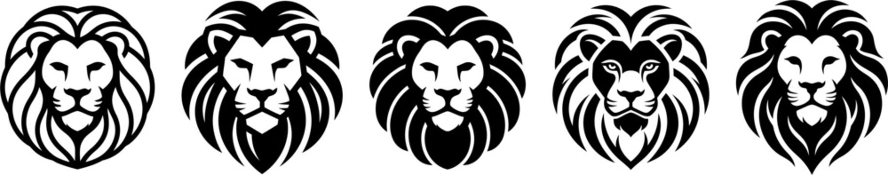 Lion Head Logo Set. Luxury Lion Symbol Collection. Simple Geometric Pictogram for Esports, Mascot, Premium Branding, Heraldic Emblem and Corporate Identity.