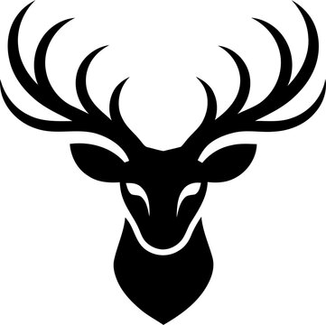 Deer Head Silhouette Logo. Stag Antlers Symbol. Simple Wildlife Pictogram for Hunting Club, Outdoor Brand, Forest, Nature, Adventure and Premium Branding.