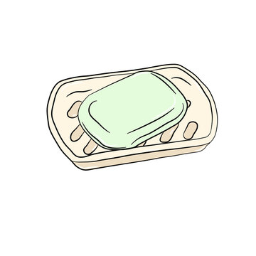 Hand Drawn Green Soap Bar on Soap Dish