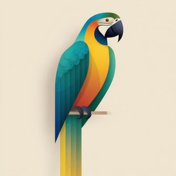 Minimalist Geometric Macaw Parrot Vector Illustration With Vibrant Blue And Yellow Feathers On Perch