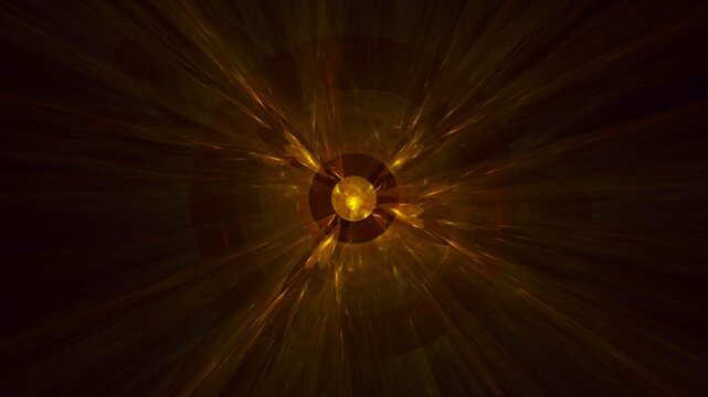 Illustration created as a 3D render without generative AI, abstract futuristic light burst with geometric particles and radiant energy background