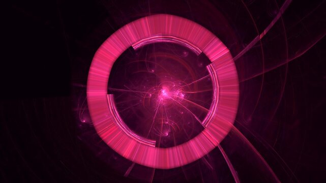 Illustration created as a 3D render without generative AI, abstract futuristic light burst with geometric particles and radiant energy background