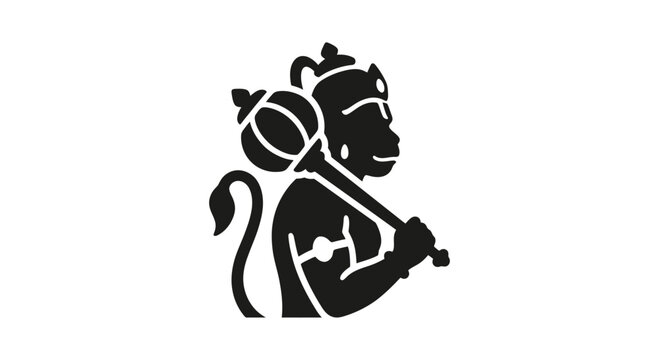 Minimalist black silhouette of Lord Hanuman holding his mace.