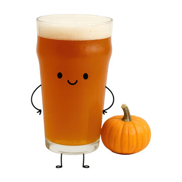 PNG Cute beer and pumpkin illustration.