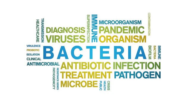 Bacteria animated word cloud-text design animation tag kinetic typography seamless loop.