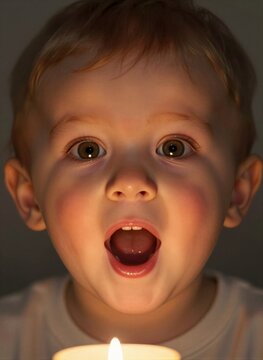 Young Child With Fair Skin As Main Subject Striking Blue Eyes Wide Open In To Expression Of Surprise Awe Accentuated By Mouth Slightly