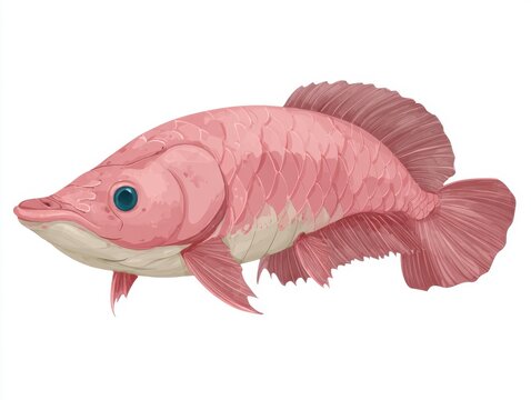 Pixel Art Pink Arowana Fish Swimming In Isolation On A Clean White Background Digital Illustration