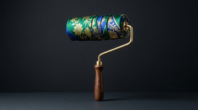 Creative painting roller decorated with premium floral silk and golden frame