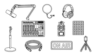 podcast, audio, microphone, studio, recording, sound, equipment, mixer, console, headphone, mic, stand, boom, arm, filter, pop, shock, mount, cable, xlr, interface, acoustic, foam, panel, livestream,  © mdAminul
