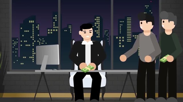 2D Animated Friends Sitting on Sofa Playing Video Games with Controllers in Night Room Flat Vector Character Animation Footage