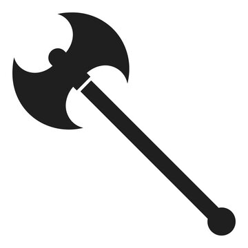 Black silhouette of a double headed battle axe with long handle and ball end icon