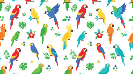 Seamless pattern of colorful exotic tropical parrots with tropical, wildlife © MDABU