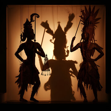 Traditional Indonesian Wayang Kulit Shadow Puppet Performance with Javanese Dalang
