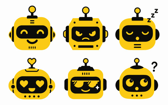 Robot Emoji Sticker Collection &ndash; Cute AI Robot Character Expression Stickers Premium Vector Pack