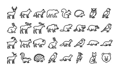 Fototapeta premium Wild Animal Outline Icons Collection Editable Stroke Wildlife Vector