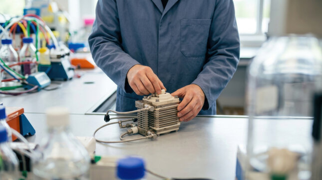 Solid oxide cell concept laboratory scientist equipment stack technology research prototype device energy fuel cell electrochemistry engineering