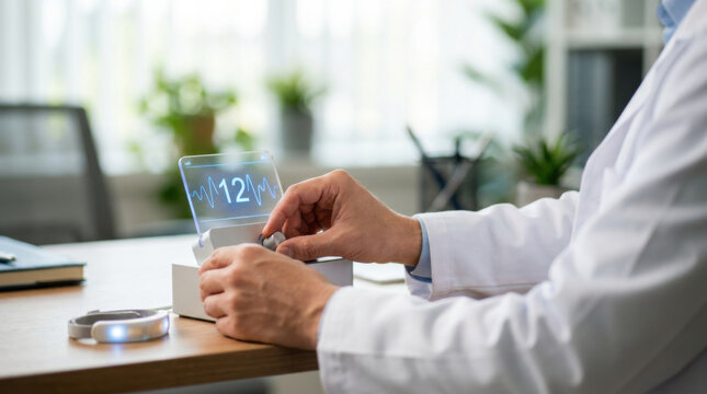 Smart device technology healthcare doctor pulse monitoring screen laboratory