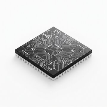 Clean geometric 3D microchip processor icon symbolizing computer hardware and digital semiconductor technology