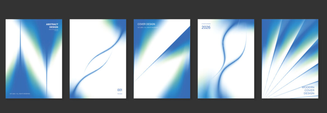 Abstract gradient poster background vector set. Modern cover templates with colorful geometric shapes and optical illusion design for social media, banner and wallpaper.