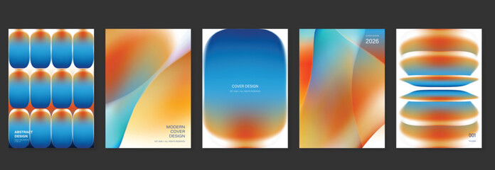 Naklejka na ściany i meble Abstract gradient poster background vector set. Modern cover templates with colorful geometric shapes and optical illusion design for social media, banner and wallpaper.