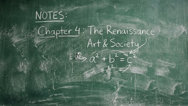 Green Chalkboard with Renaissance Art and Society Notes