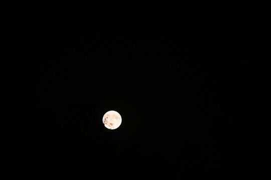 moon in the night sky, Bright full moon shining in a clear night sky.
