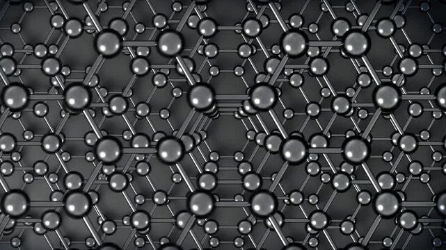 Graphene Stack Horizontal loop Metal. This nano technology 3D animation represents engineering at the molecular level.