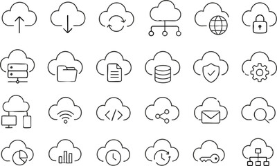Fototapeta premium Cloud Computing Line Icons Set Minimalist Design Vector Illustration On White Background