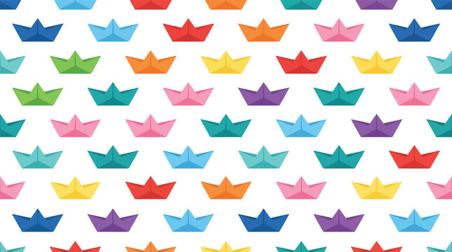 Multicolor paper boat origami seamless pattern with multi colored, paper folding