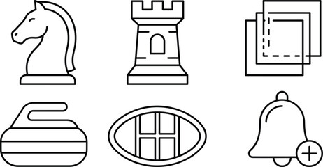 Minimalist Line Icon Set Featuring Chess Pieces Notification Bell and Geometric Branding Elements © MstBabli