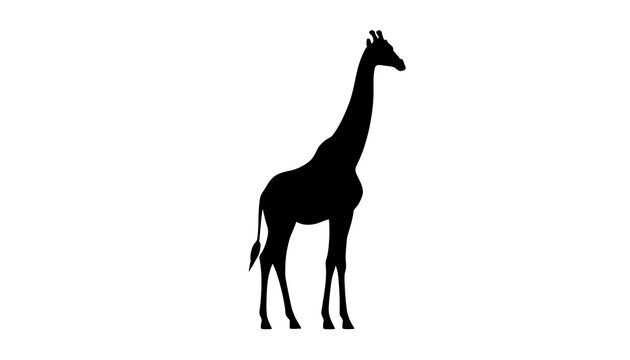 Black silhouette of a tall giraffe. Isolated animal shape on a clean white background.