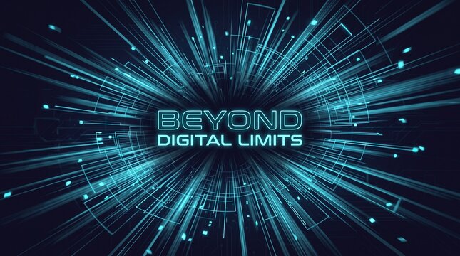 Abstract background with glowing lines radiating from center, implying digital connection and technological advancement, with text BEYOND DIGITAL LIMITS