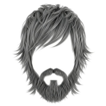 gray synthetic dreadlocks and beard wig with messy hair isolated on transparent background