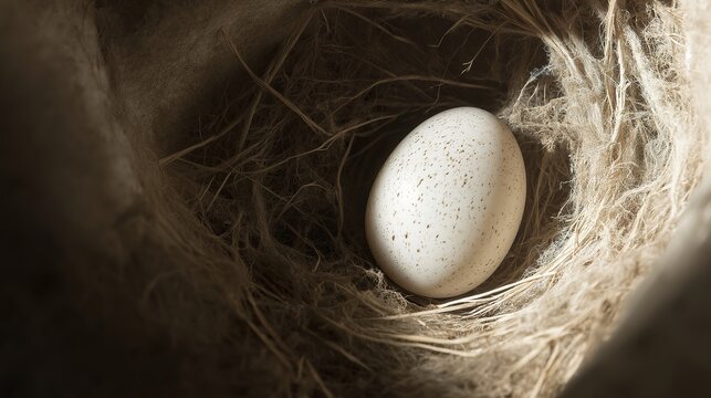 Single cuckoo egg lying in a nest belonging to a smaller bird.