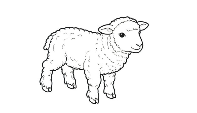 Adorable lamb with fluffy wool &mdash; Easter coloring page in children&rsquo;s tenderness and Christian symbolism style