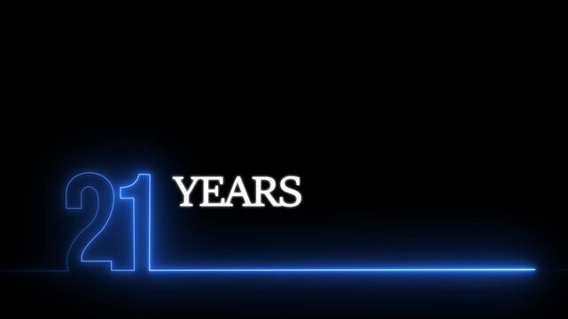21 years anniversary neon glowing text animation on black background