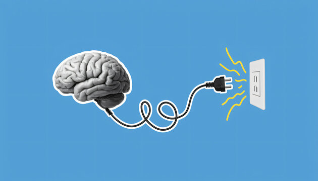 Human brain with power plug disconnecting from electrical wall socket