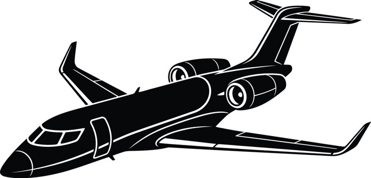 Private Jet Airplane Vector Silhouette